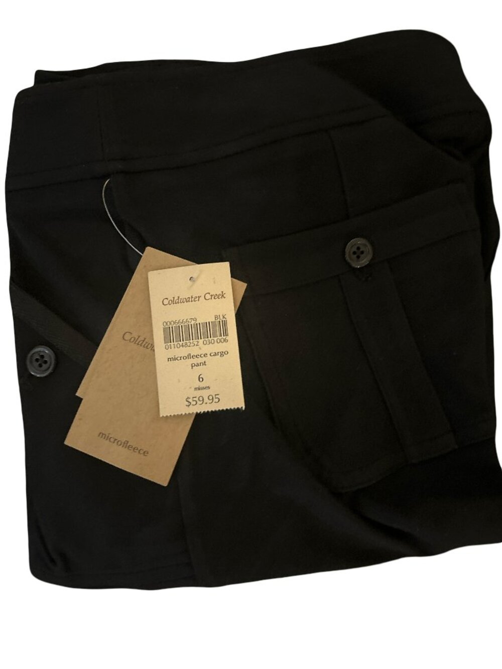 Coldwater Creek Black Microfleece Cargo Flare Pants Vintage Size 6 NWT